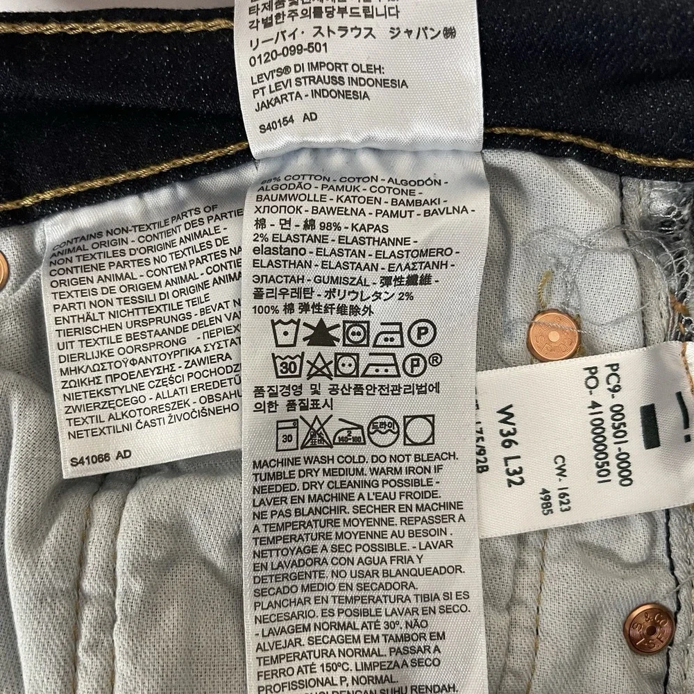 Levis 501 Jeans Mens 36x32 Black Original Button Fly Stretch Denim Grunge NEW